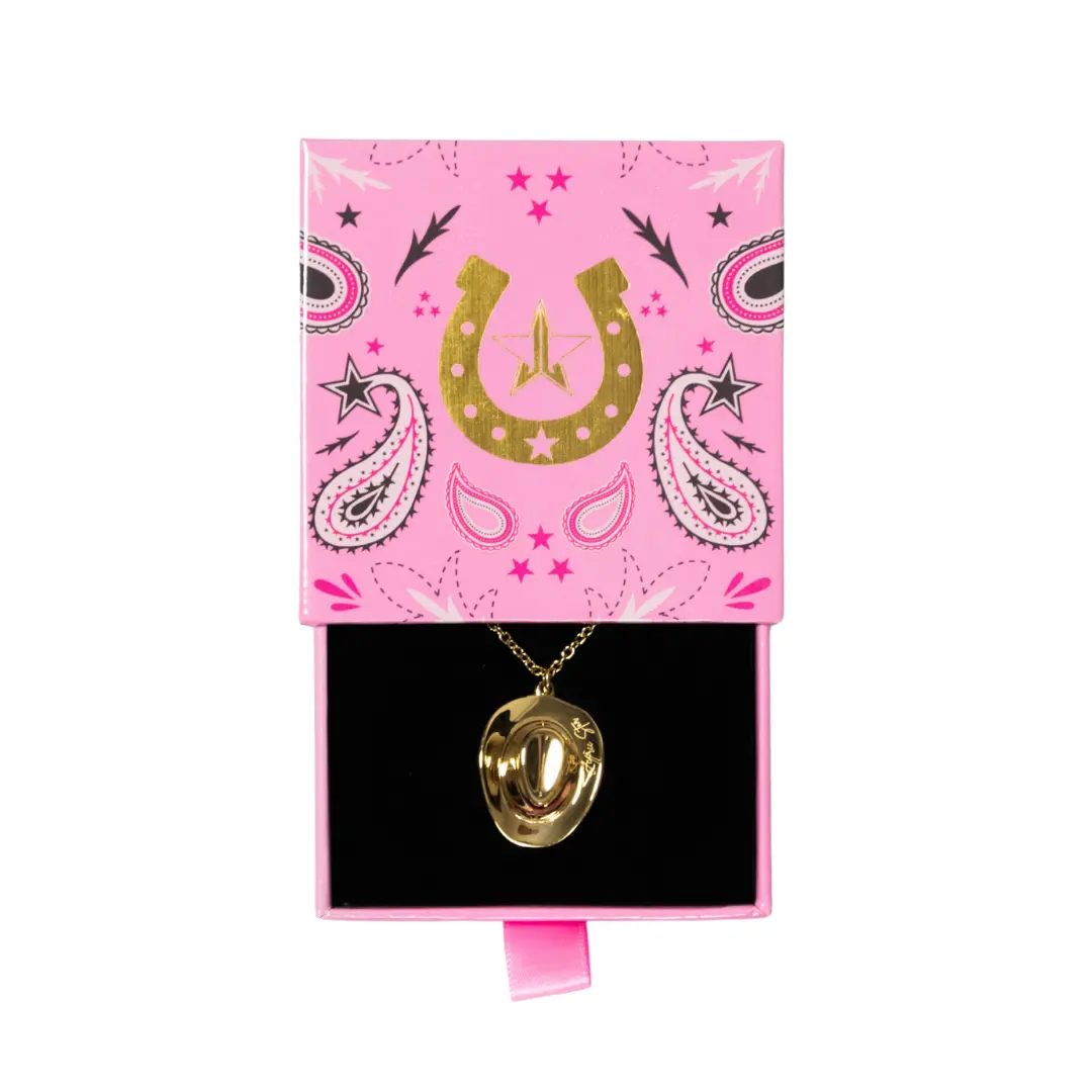 Jeffree Star Engraved Cowgirl Hat Necklace with Adjustable 21" Chain & Gift Boxed Jewelry