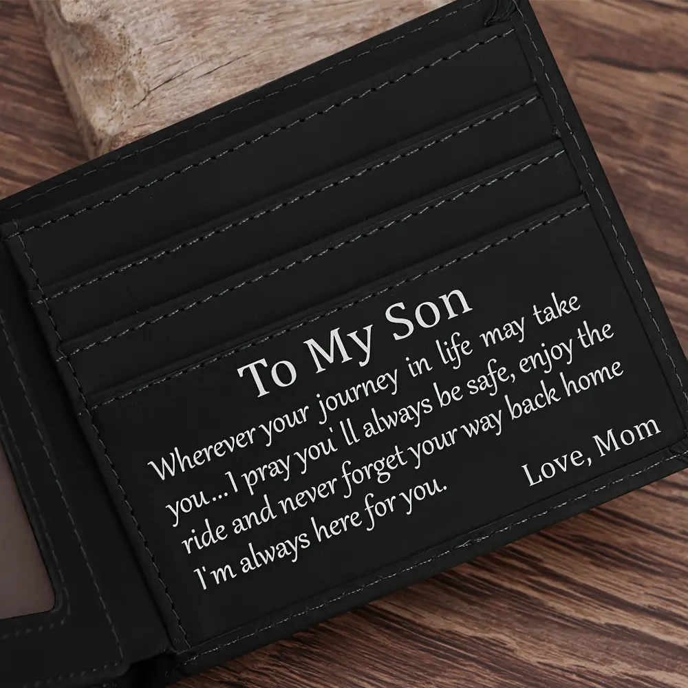 1pc Men's Stylish Engraved Bifold Leather RFID Wallet, Durable Festive Gift for Son (Birthday, Graduation Occasions), Durable Wallet