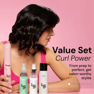 L'ANGE HAIR -  Curl Power Value Set - Le Duo 2-in-1 360° Airflow Curling Iron, Salt + Séa Texturizing Spray 4oz, Thermal Magique Heat & Humidity Tamer 4oz, Déjà Vu Dry Shampoo 3oz Hair Styling Tools Titanium, Plug, Styling Set