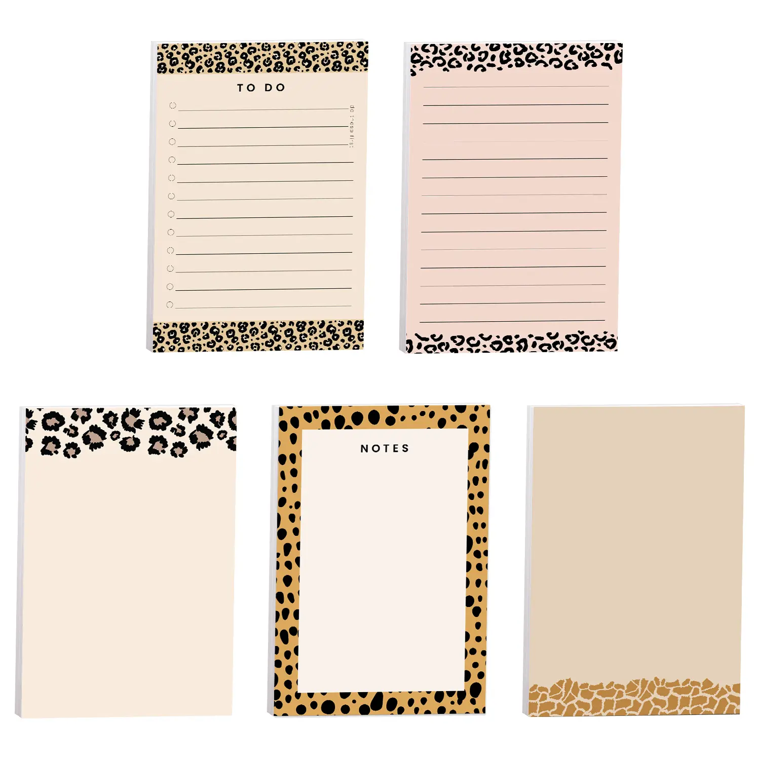 Modern Animal Print Sticky Notes Set - 4x6 in Repositionable Home Office Stationery, 5 Unique Cheetah-Leopard Print Designs, Made in USA Office Accessories, Gift Ideas