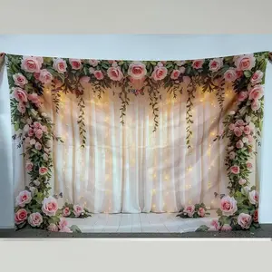 Flower Pattern Wedding Backdrop, Wedding Arched Backdrop, Wedding Reception Backdrop, Romantic Wedding Party Decoration, Photo Props Background Cloth, Indoor & Outdoor Garden Decoration Supplies, Banners