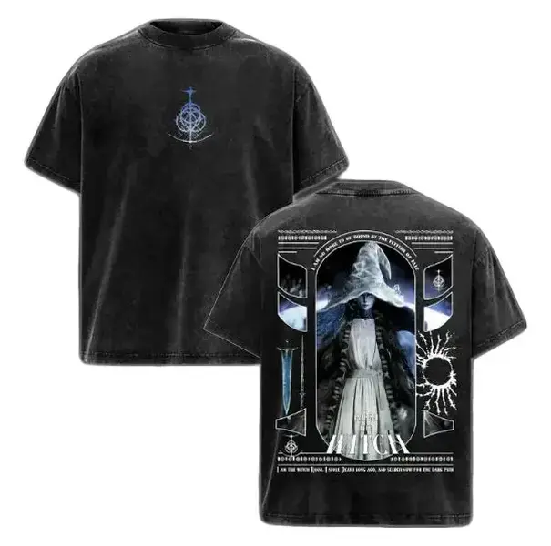 Elden Ring Ranni the Witch Vintage Acid Washed Oversized T-Shirt Hoodie Tank Top Soulsborne RPG Gaming Graphic Tee Faded Black Grunge Streetwear Summer Outfits Video Game Fan Merch Gift