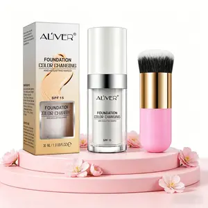 Aliver Color-Changing Foundation Liquid SPF 30ML with Brush, 2-Piece Set, Easy Application, Makeup Tools, Base Makeup Kit