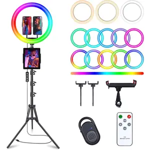 13" Selfie Ring Light with 76" Tripod Stand & 3 Phone Holder, LED Camera Ringlight with 48 RGB Colors Modes & Musical Rhythm Mode and 12 Brightness Dimmable for Makeup/Photography/Videos/Vlog/TikTok,ring light shade
