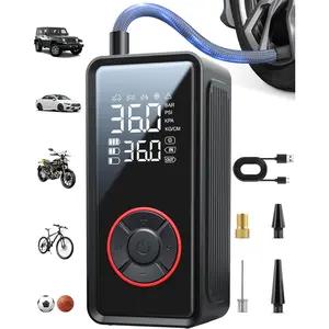 Tire Inflator Portable Air Compressor - 3X Faster Inflation Air Pump with LED Light, Auto Shut-Off Tire Pump with 4 Nozzles for Car, Motorcycle, Bicycle, Ball for Gifts for Men, Black