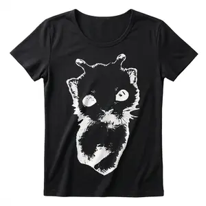 Cat Shirt Gothic Grunge Tee Women Spooky Black Cat Alien Horns Graphic Print Edgy Retro Art Relaxed Fit Comfy Top Trendy Gift For Cat Lovers Streetwear Womenswear Crewneck