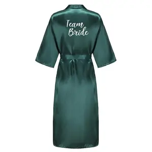 New Bridesmaid Team Bride Long Robes For Women With White Letter Satin Bridal Party Bathrobe Wedding Gift