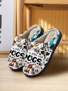 Valentine's Day Cute Multi-Breed Pet Dog Full-Print Home Shoes, Unisex Soft Skin-Friendly Comfort Indoor Casual Shoes Slipper