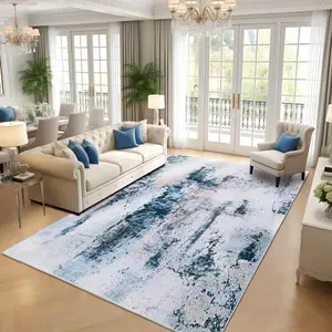 Abstract Print Imitation Cashmere Area Rug - Machine Washable, Non-Slip Low Pile, Stain Resistant, Industrial Look, Living Room Rugs, Farmhouse Decor, Bedroom Use, Grey/Brown/Blue, 5x8/7x10/9x11 Ft