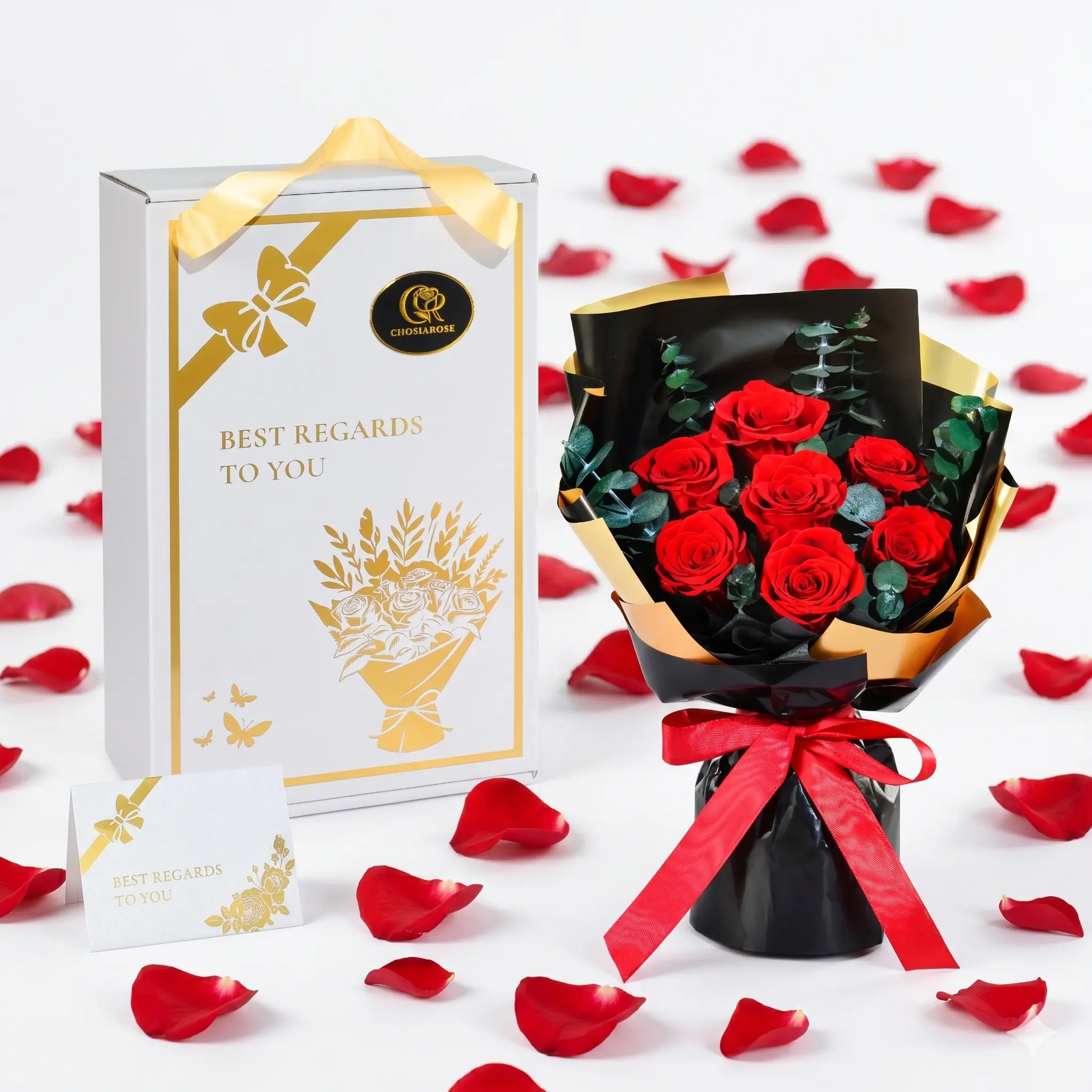 Chosiarose Eternal Bouquet Flower Delivery Premium Eternal Rose for Wife Ladies Mother's Day Anniversary Birthday Gift Red Decorative Real Flower Ornaments girls room decor