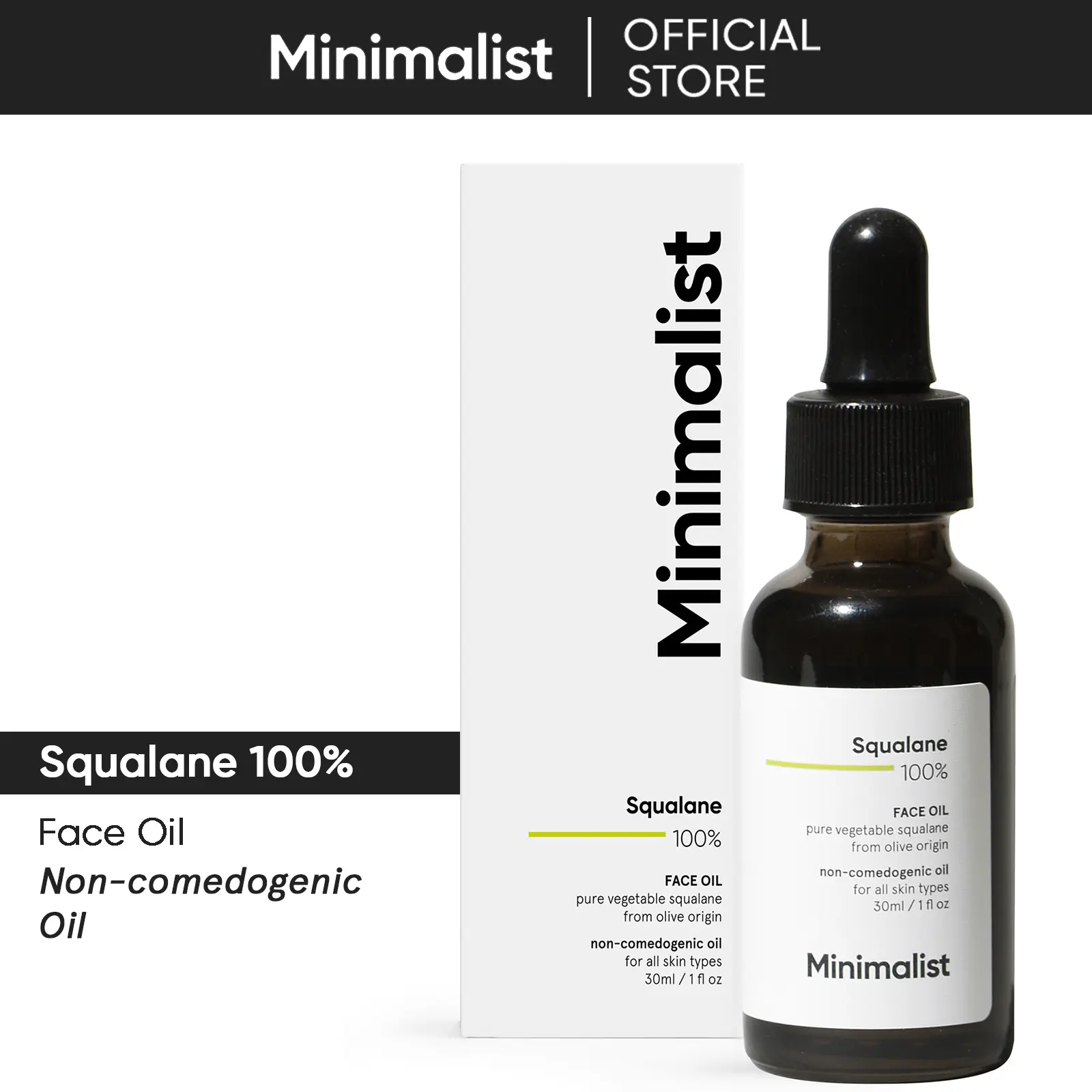 Minimalist 100% Squalane Super-Lightweight Hydrating Face Oil Moisturizer - Single Item for All Skin Types, Reduces Fine Lines - 1 Fl Oz/30 ml