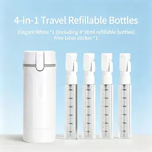 UFORU 4-in-1 travel refillable split bottle set, wash dispenser, necessary for skin care and beauty travel, suitable for shampoo, lotion, skin care products