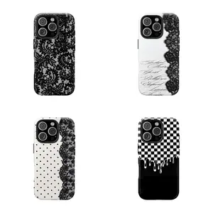Black Lace Vintage Pattern Phone Case, Compatible with iPhone 17 Pro Max 16 15 14 13 12 11 Pro Max Plus and Samsung Galaxy S24 S23 S22 S21 S20, Cute Fashion Dual Layer Creative Case, Perfect Gift for Her/Him beautiful