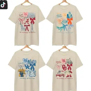Custom College Vintage Coquette College T-Shirt - Sand Color, Retro Game Day Graphic Tee, All Teams Design, Unisex Natural Cotton Shirt for Men and Women Hand-Drawn T-Shirt VZ0