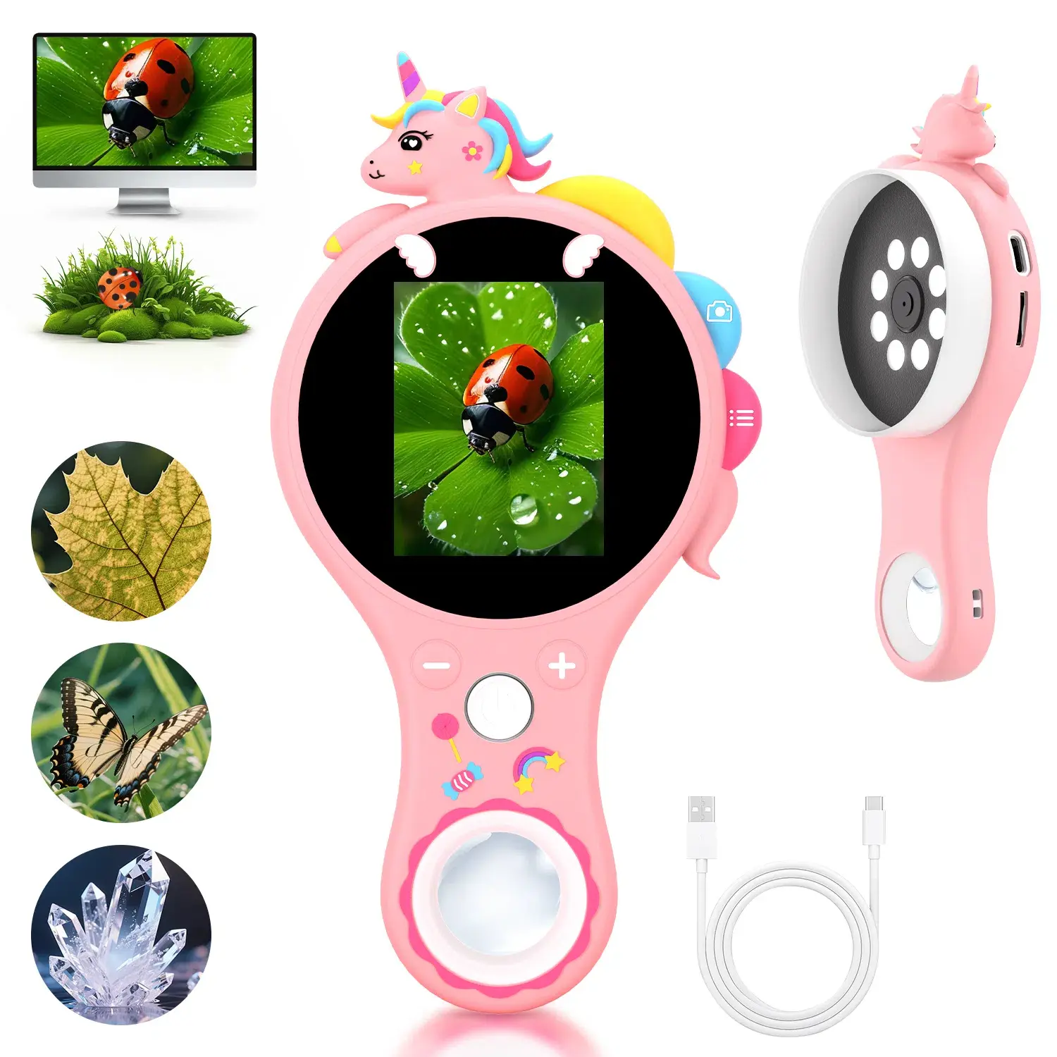 summerwins Mini Handheld Digital Interactive Microscope - USB Powered, Portable, HD Display Educational Tool for Kids - School & Office Supply, Birthday Gift for Interest Stimulation