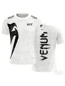 Trendy UFC Men’s Black White T-shirt Summer Casual O-neck Short Sleeve 3D Print Top for Boxing Fitness Training
