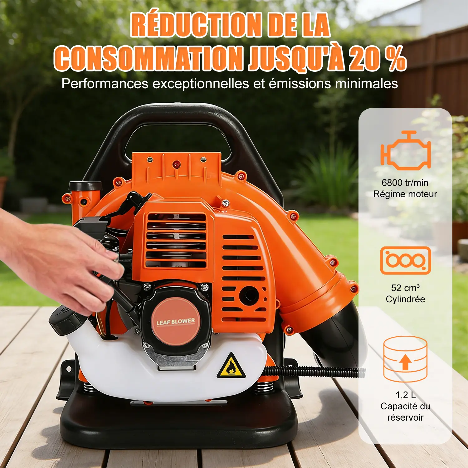 52cc Gas Powered Backpack Leaf Blower - 550 CFM High Airflow Lightweight Portable Jet Strong Blower, Low-Vibration Harness, Ergonomic Design for Lawn Care Leaf & Debris Clearing, Lightweight Blower