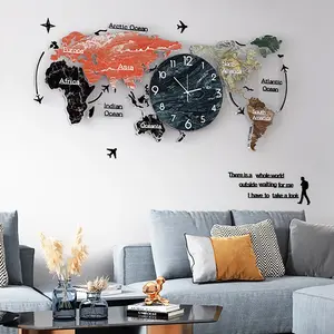 Homary 29.1" x 13.4" Modern World Map Wall Clock Acrylic & Glass Home Decor Art Living Room