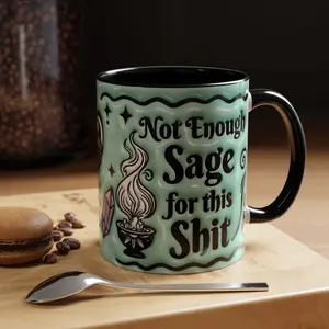 2D Flat Witchy/Wiccafun quote mug 'Not enough Sage for this shit' Funny Mug, 11oz  Ceramic Coffee Mug