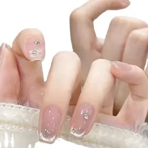 #18 Pink cat eye nails with little gems/ cherry blossoms/ Cute Light Pink Nails/Pink Elegant Nails/ Cute Nails/Wedding Nails