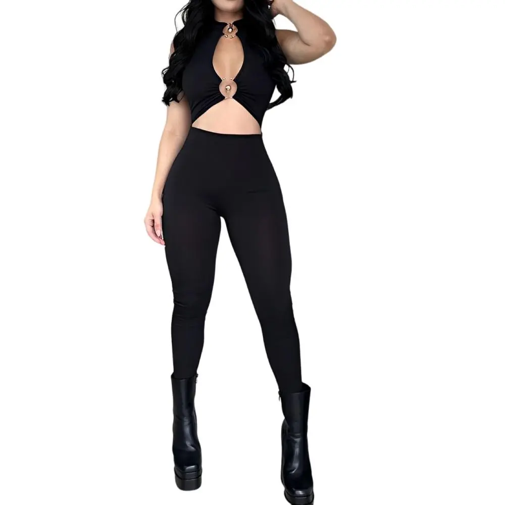 Curvyfaja Women's Black One Piece Sleeveless Jumpsuits Bodysuit Full Body Stylish Activewear Sports Outfits