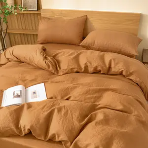 PUREFIBER 100% Natural Linen Rust Duvet Cover Soft Breathable Bedding for Cozy Nights Modern Style Moisture-Wicking Quick-Drying