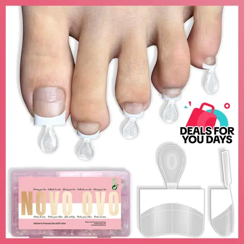 NOVO OVO Soft Gel Half Cover Toe Press On Nails - White French Tip, 15 Sizes, Sharp Square/Round Medium Wide, Flexible Cuticle Edge, Acrylic Nail Supplies for DIY Pedicures (No Glue, Topcoat or UV Light)