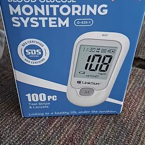 Linksun G-425-1 Blood Glucose Monitor Kit, 100/50 Test Strips &100/50 Lancets, 1 Blood Sugar Monitor, 1 Lancing Device, Diabetes Testing Kit, No Coding,500 Memory, Control Solution, Large Display, Glucometer for Home Use Healthcare