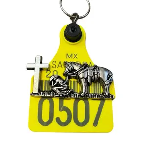 Cattle Tag Keychain Arete de Vaca Llavero con Concho Western Cowboy Keychain