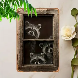 Aluminum Vintage Raccoon Home Decor Durable Rustic Artistic Wall Art Print with Playful Design Perfect for Cafe Restaurant Housewarming Gift
