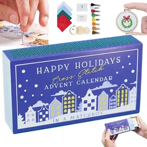 Christmas Cross Stitch Advent Calendar Needle Crafts Kit, 24-Piece DIY Craft Set, Beginner-Friendly Handcraft Patterns & Needlework Markers Included