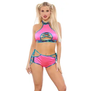 Criss Cross Rainbow Sequin Halter Top Set