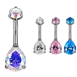 Titanium Teardrop Internally Threaded Gem Top Belly Ring - Fashion Body Piercing Jewelry