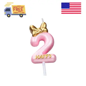Pink Number 2 Candle Girl Happy Birthday Topper