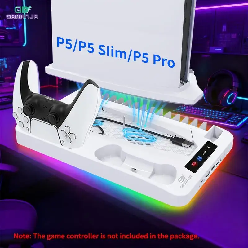 P58 Cooling & Charging Station Accessories for PS5 - Vertical Stand with Cooling Fan, Compatible with PS5 Console Slim & Pro All Models, Includes Universal Gaming Pad Stomp Pad