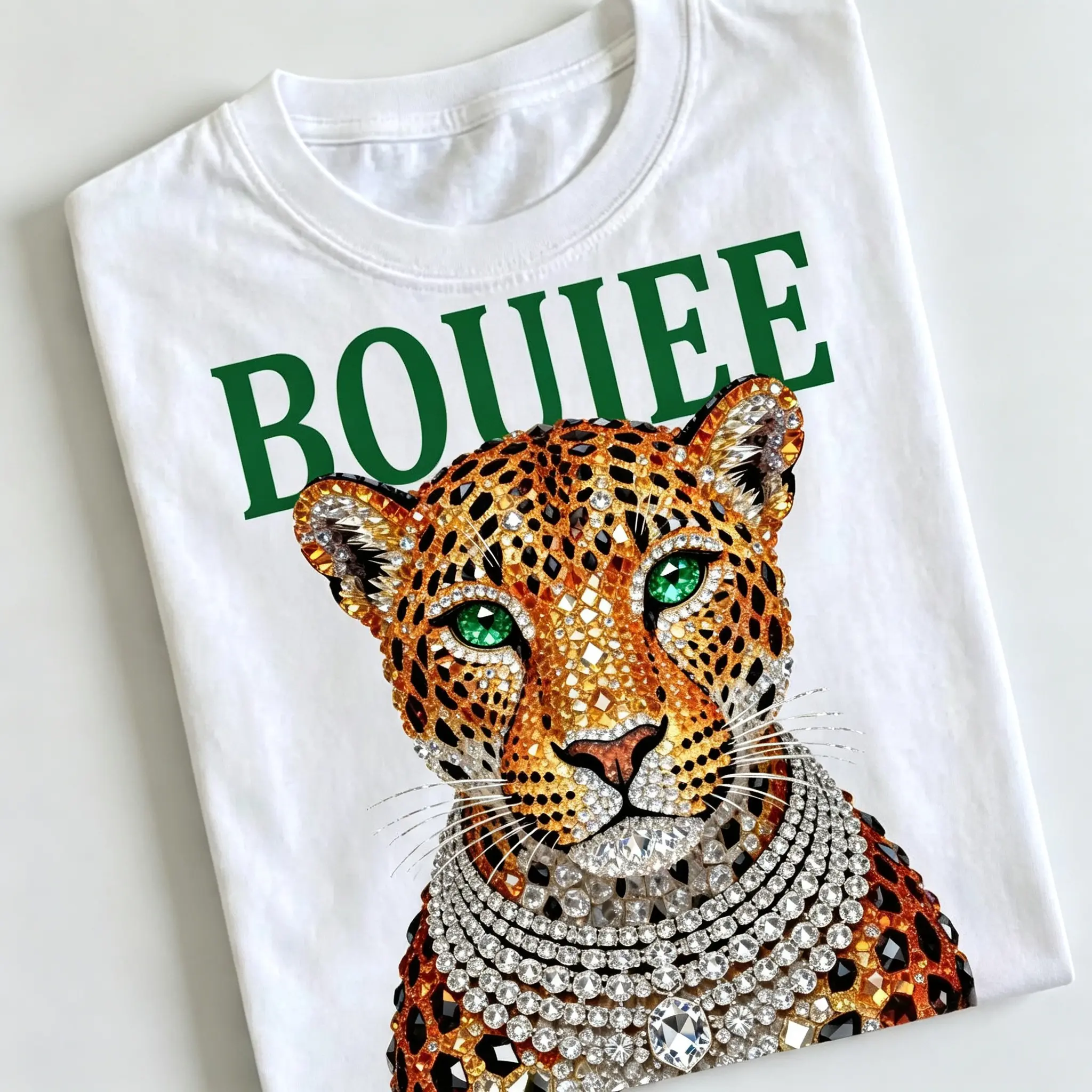 comfy Vintage Leopard Print Shirt, Glam Fashion Graphic Tee, Trendy Animal Print T-Shirt,Boujee Diamond Bling Leopard Head Graphic T-Shirt, Women’s White Luxury Aesthetic Short Sleeve, Rhinestone Effect Boujee Leopard Casual Tee, Glam Fashion Top