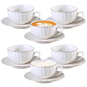 6-Piece Pumpkin Elegant British Style Ceramic Coffee & Tea Cup and Saucer Set, 90ml/3 oz Porcelain Drinkware, Kitchenware for Home & Office Christmas Gift
