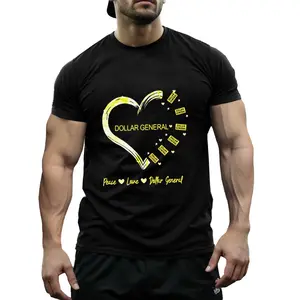 Peace Love Dollar General Heart Graphic T-Shirt |   100% Cotton Casual Crew Neck Tee |   Regular Fit All-Season Knit Top with Slight Stretch |   Adult Unisex Print Shirt