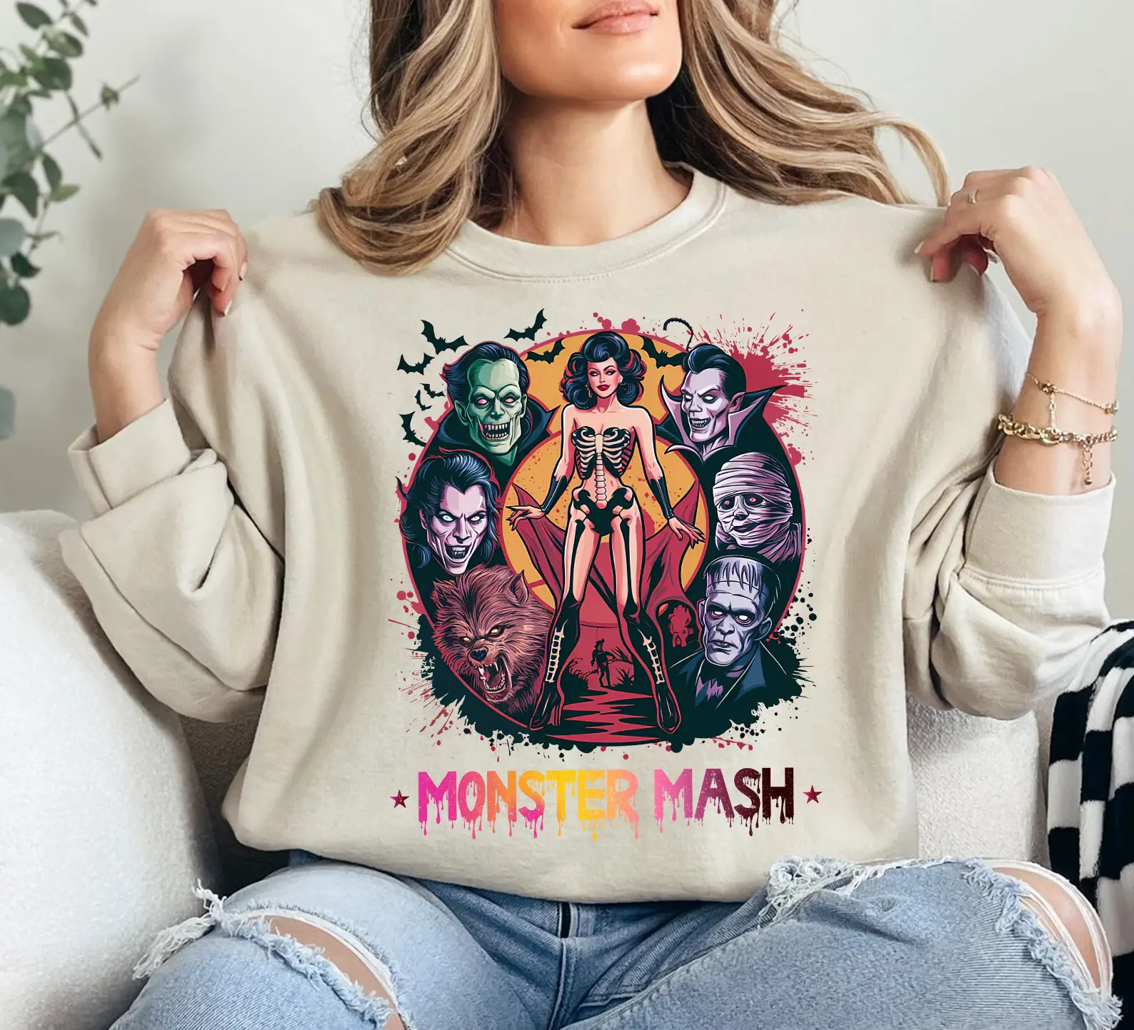 Retro Halloween Monster Mash Sweatshirt, Halloween Aesthetic, Vintage Halloween Sweatshirt, Graphic Monster Sweatshirt, Fall Oversized Shirt