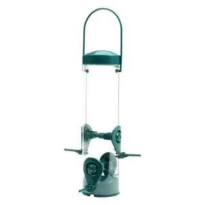 Perky Pet 9087864 4 Ports Finch Plastic 2-in-1 Tube Bird Feeder, Green