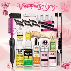 Goiple 19 piece Limited Time Holiday Hair Styling Bundle-Electric Hot Comb and Straightener Kit for Natural Black Hair with Dual Voltage Curling Iron Hair Wax Set Must Have Styling Tools for Christmas Gifts,valentine's day gifts for her/him