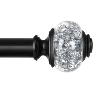 Black Curtain Rods 32 to 58 Inches (2.6-4.8ft), 7/8 Inch Telescoping Splicing Drapery Rods For Windows 20 to 54 Inch, Decorative Translucent Finials