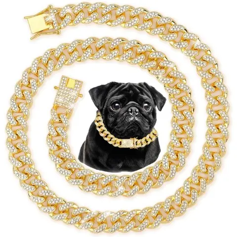 Stainless Steel Cuban Links Dog Chain Collar with Safety Buckle and Leash, Ideal for Large Dogs (American Bulldogs Included)