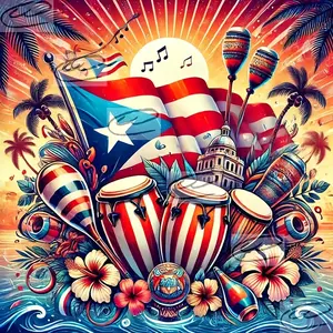 5D Full Drill, Diamond Pattern Design Puerto Rican Cultural Heritage with Flag & Traditional Instruments Diamond Painting Kit - Boricua Charm, DIY Gift, Crafts for Birthdays & Cultural Celebrations, Wall Art for Living, Music & Cultural Spaces