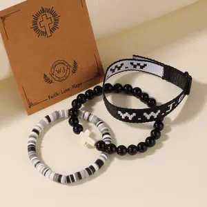 3pcs Wwjd Beaded Bracelet With Cross Charm Beaded Bracelets Set What Would Jesus Do Bracelets Handmade Beads Good Blessing Protection Religious Christian Jewelry for Easter Christmas Mother's Day Valentine's Day