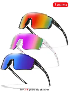3 Piece Set Kids Fashionable Large Frame Sports Sunglasses For 3-8 Years Old, Windproof Polka Dot Frames, Uv400 Coated Lenses, Unisex Outdoor Activities