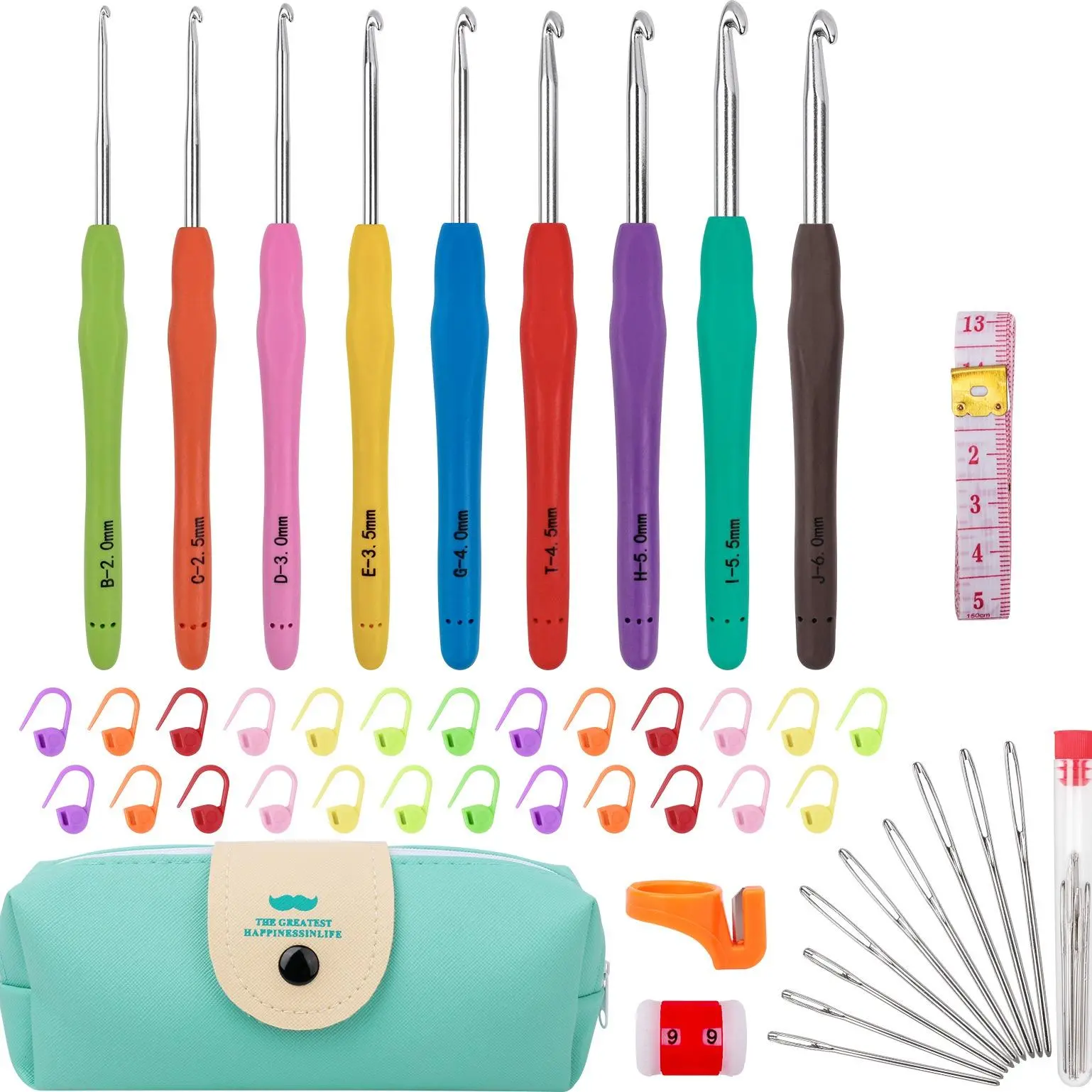 Crochet Hooks Set, 1 Set 9 Sizes Colorful Crochet Hook Set, Yarn Crochet Kit for Beginners, Knitting Needles with Ergonomic Handles, Crochet Needle Kit with Blue Case, Mother's Day Gift, Gift for Mom! Crochet Gifts, Crochet Items