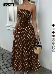 Women's Elegant Chic Fashion Polka Dot Print Halter Dress, Stylish Sleeveless Maxi Dress for Parties and Casual Wear