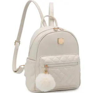Girls Fashion Mini Backpack Purse Small Cute Plaid Leather Women Backpacks Little Bag (Ivory)