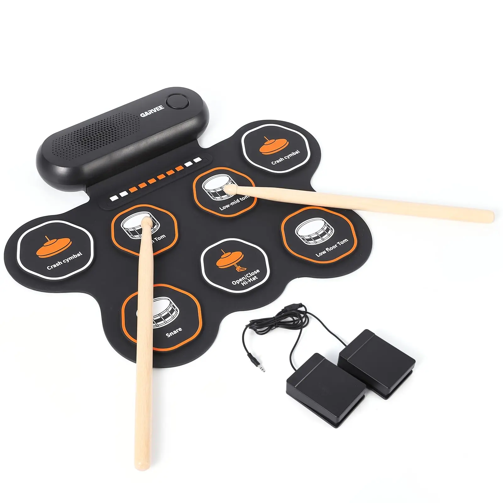 Garvee Electronic Drum Set with 7 Practice Pads, Roll-Up Drum Kit Machine Featuring Built-In Speaker, Portable and Lightweight Instrument Set Perfect for Music Practice and Gift Giving